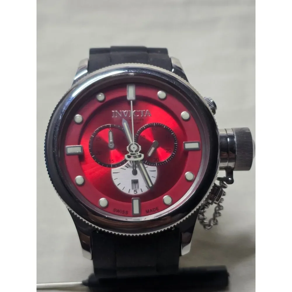 Men's Invicta Russian Diver Watch – Red Dial, Upgraded Black FKM Rubber Strap